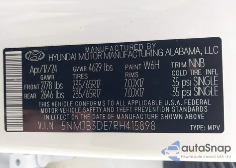 2024 Hyundai Tucson Sel z USA, uszkodzony, nr VIN 5NMJB3DE7RH415898
